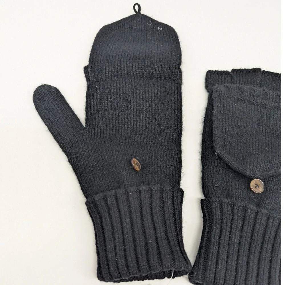 J Crew Convertible Glittens Women OS Black Wool Cashmere Blend Mitten Gloves NWT